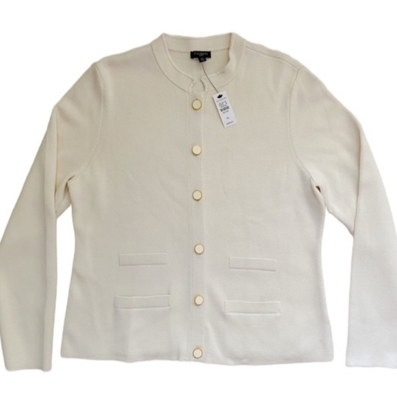 NWT Talbots Banded Collar Sweater Jacket In Ivory w/ Enamel Buttons- Size XL - Picture 4 of 6